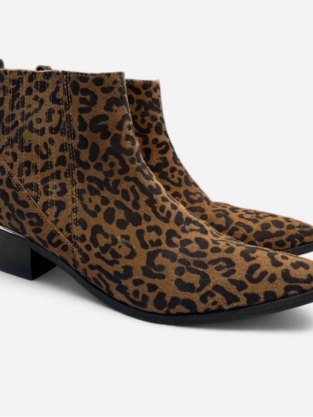 Marc Fisher Leopard Print Suede Ankle Boots in Brown and Black